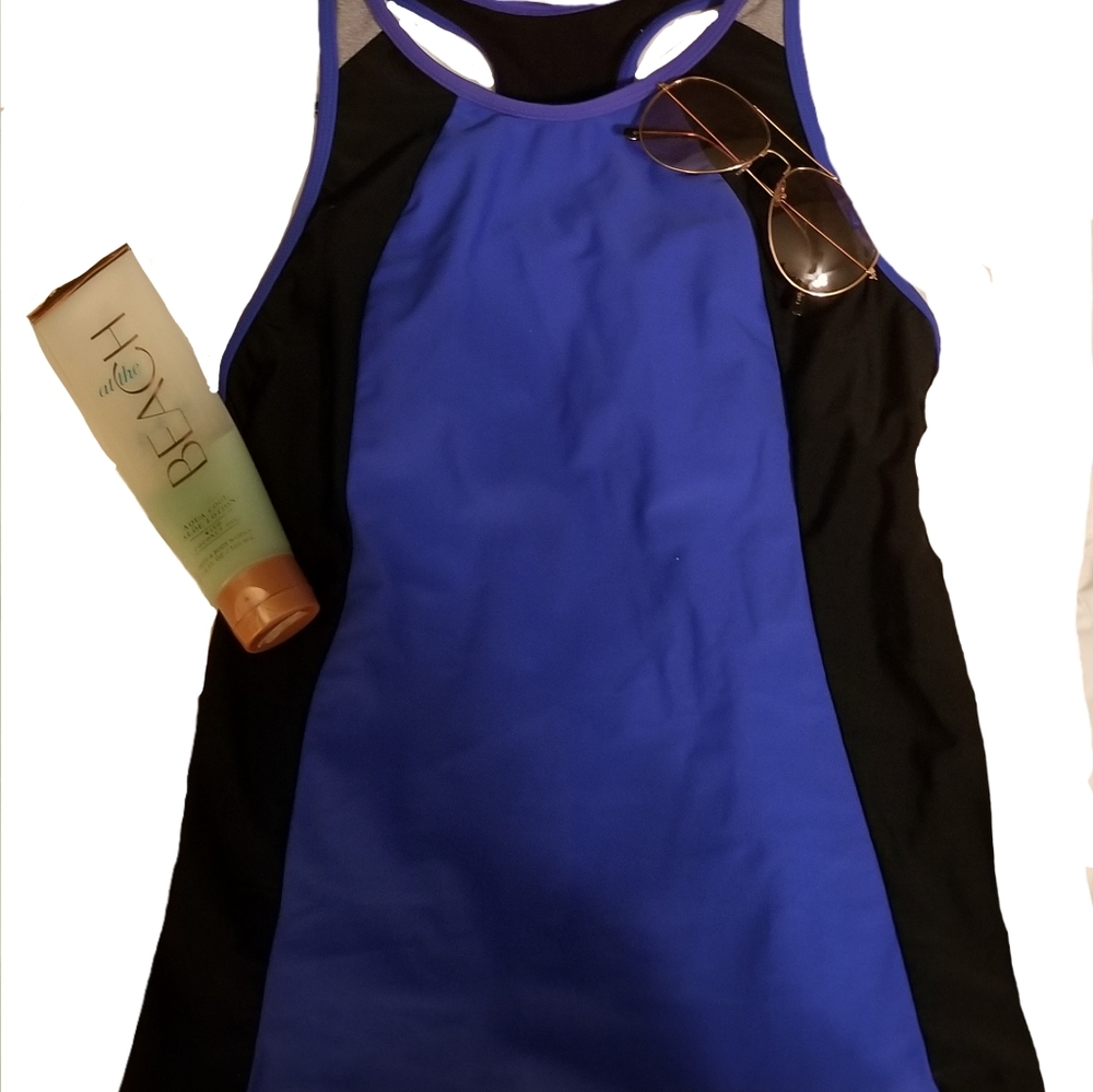 Black and blue womens swimsuit top